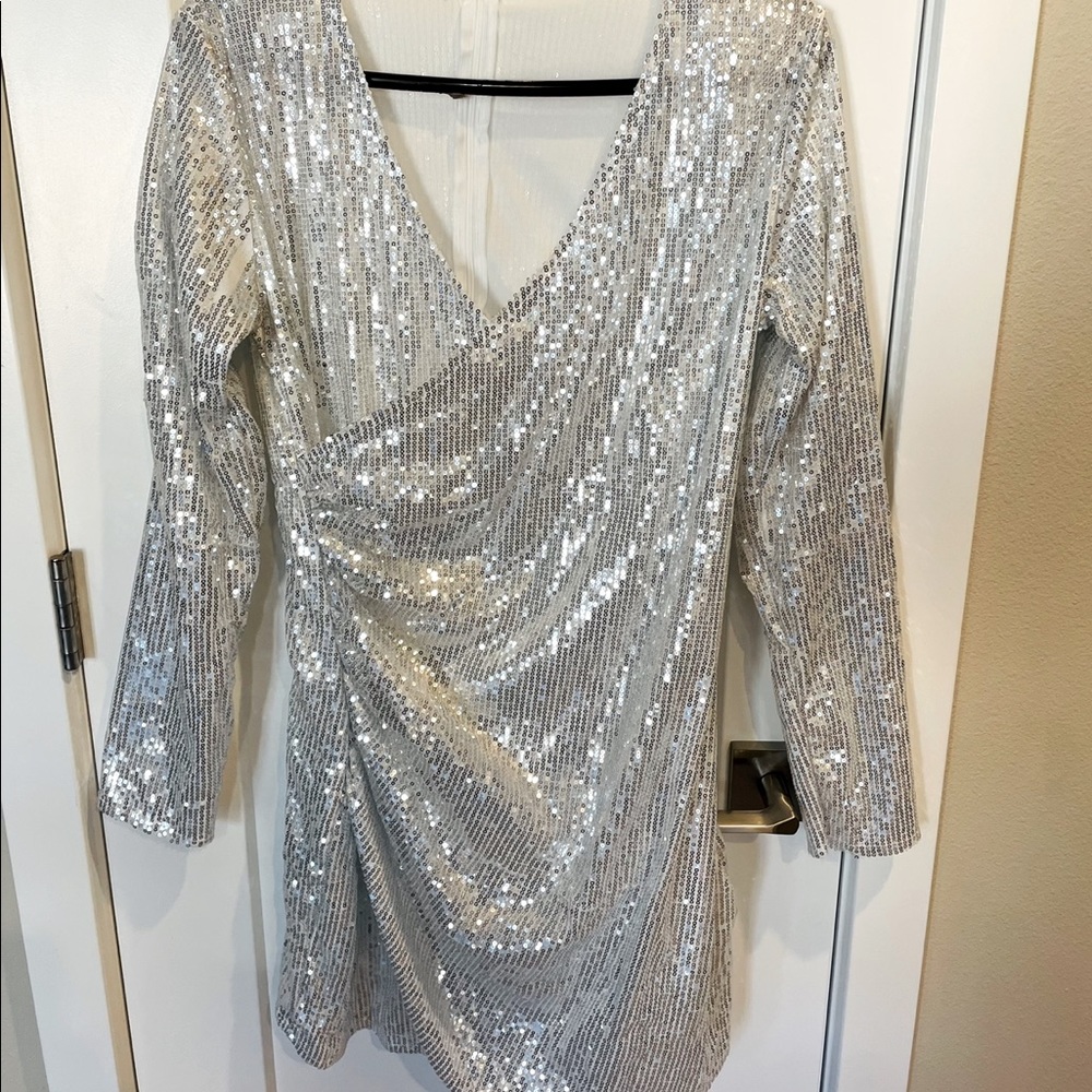 Sequin Silver Wrap Dress